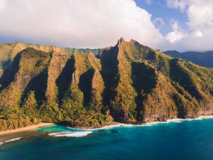 view of Maui Island with mountains and the sea