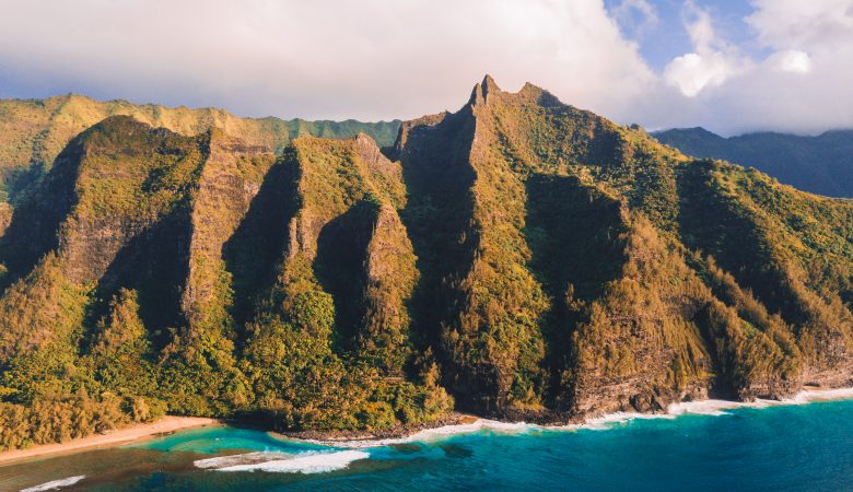 view of Maui Island with mountains and the sea